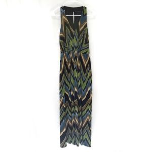 Zig Zag V Neck Maxi Dress Keyhole Back Green Blue Brown Cream & Black 4